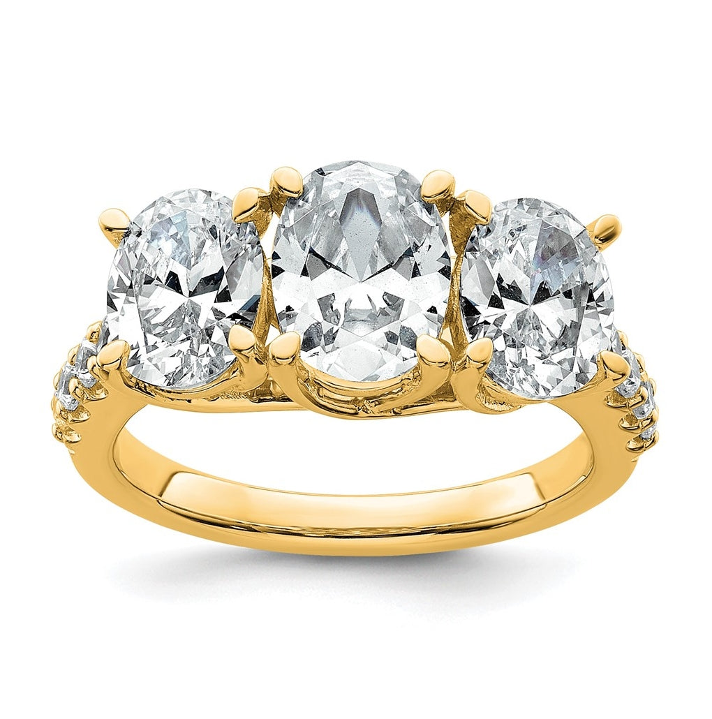 14k Yellow Gold 3 1/4 carat Certified Lab Grown Diamond VS+ F+ Oval Complete Three Stone Engagement Ring