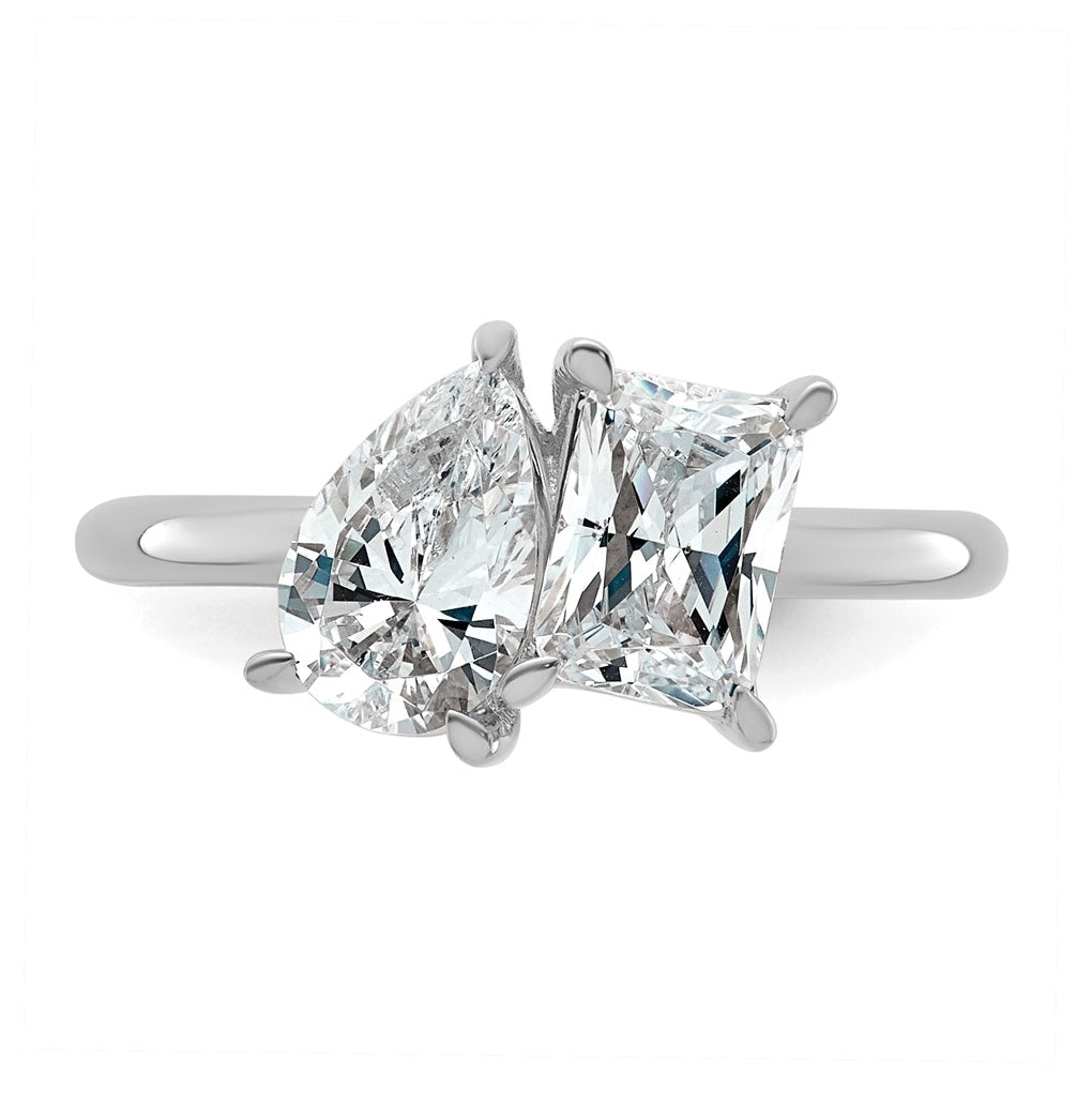 14k White Gold Lab Grown Diamond VS+ F+ Pear/Radiant Two-stone Complete Ring