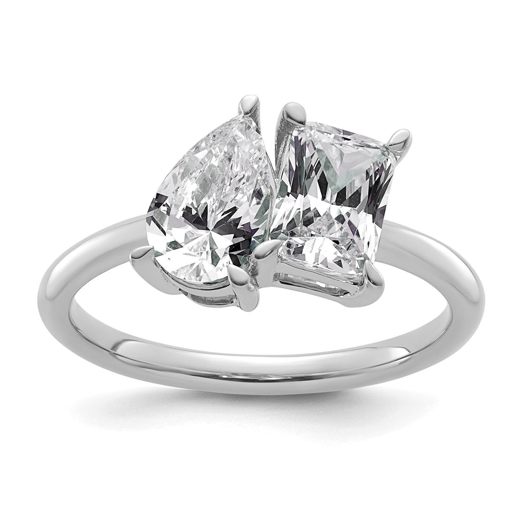 14k White Gold Lab Grown Diamond VS+ F+ Pear/Radiant Two-stone Complete Ring