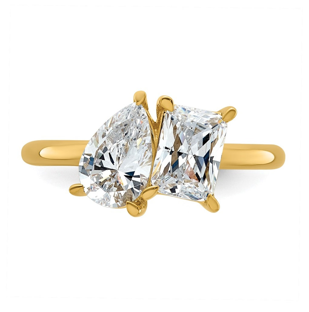 14k Yellow Gold Lab Grown Diamond VS+ F+ Pear/Radiant Two-stone Complete Ring