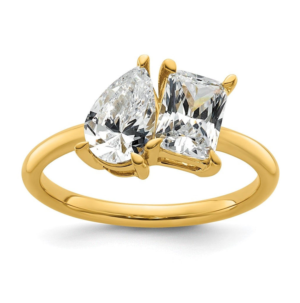 14k Yellow Gold Lab Grown Diamond VS+ F+ Pear/Radiant Two-stone Complete Ring