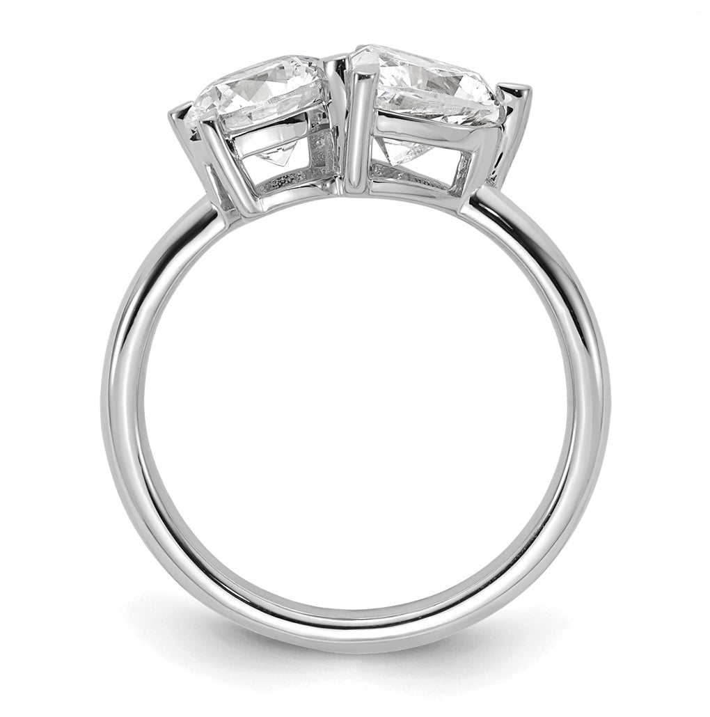 14k White Gold 2 1/8 carat Lab Grown Diamond VS+ F+ Round and Heart Complete Asymmetrical Two Stone Engagement Ring