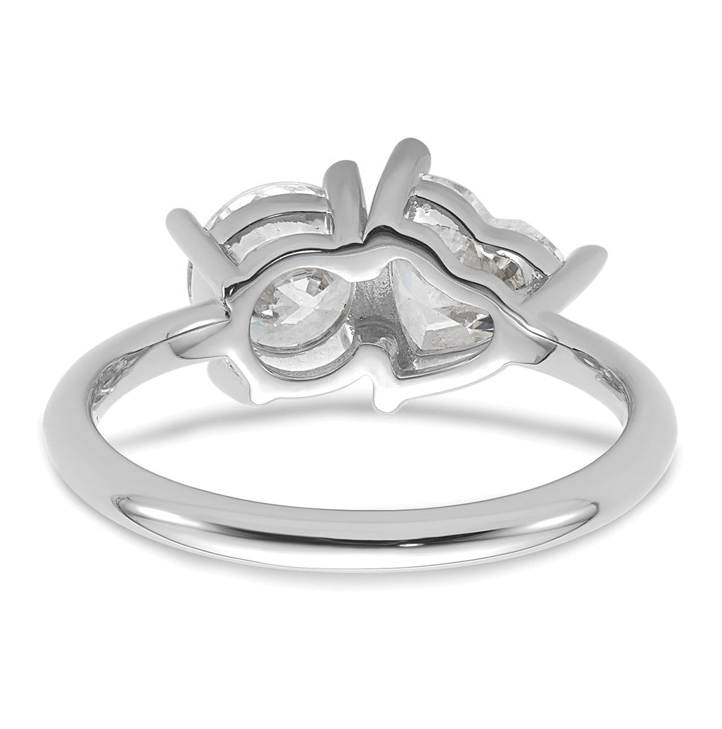 14k White Gold 2 1/8 carat Lab Grown Diamond VS+ F+ Round and Heart Complete Asymmetrical Two Stone Engagement Ring