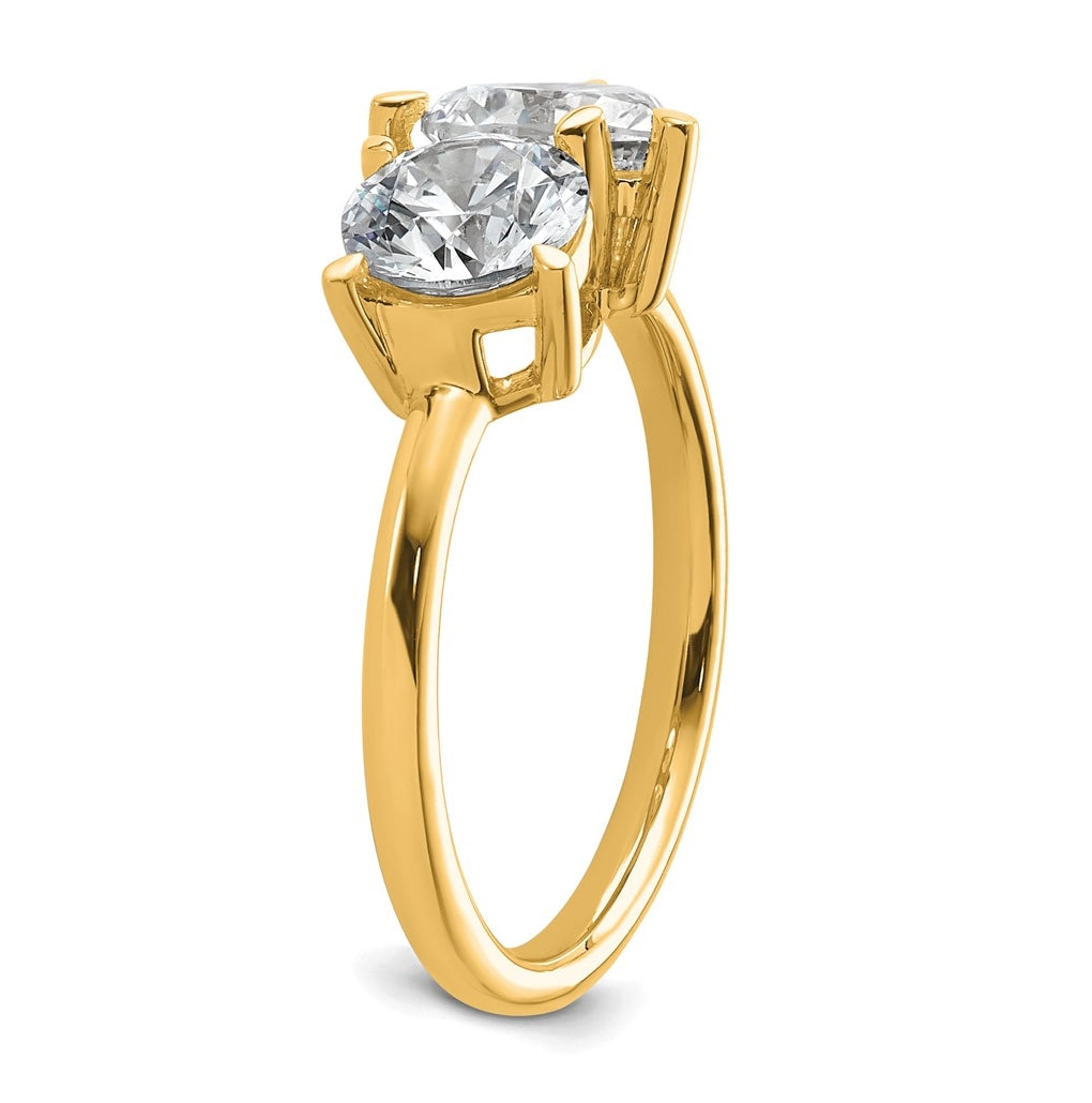 14k Yellow Gold 2 1/8 carat Lab Grown Diamond VS+ F+ Round and Heart Complete Asymmetrical Two Stone Engagement Ring