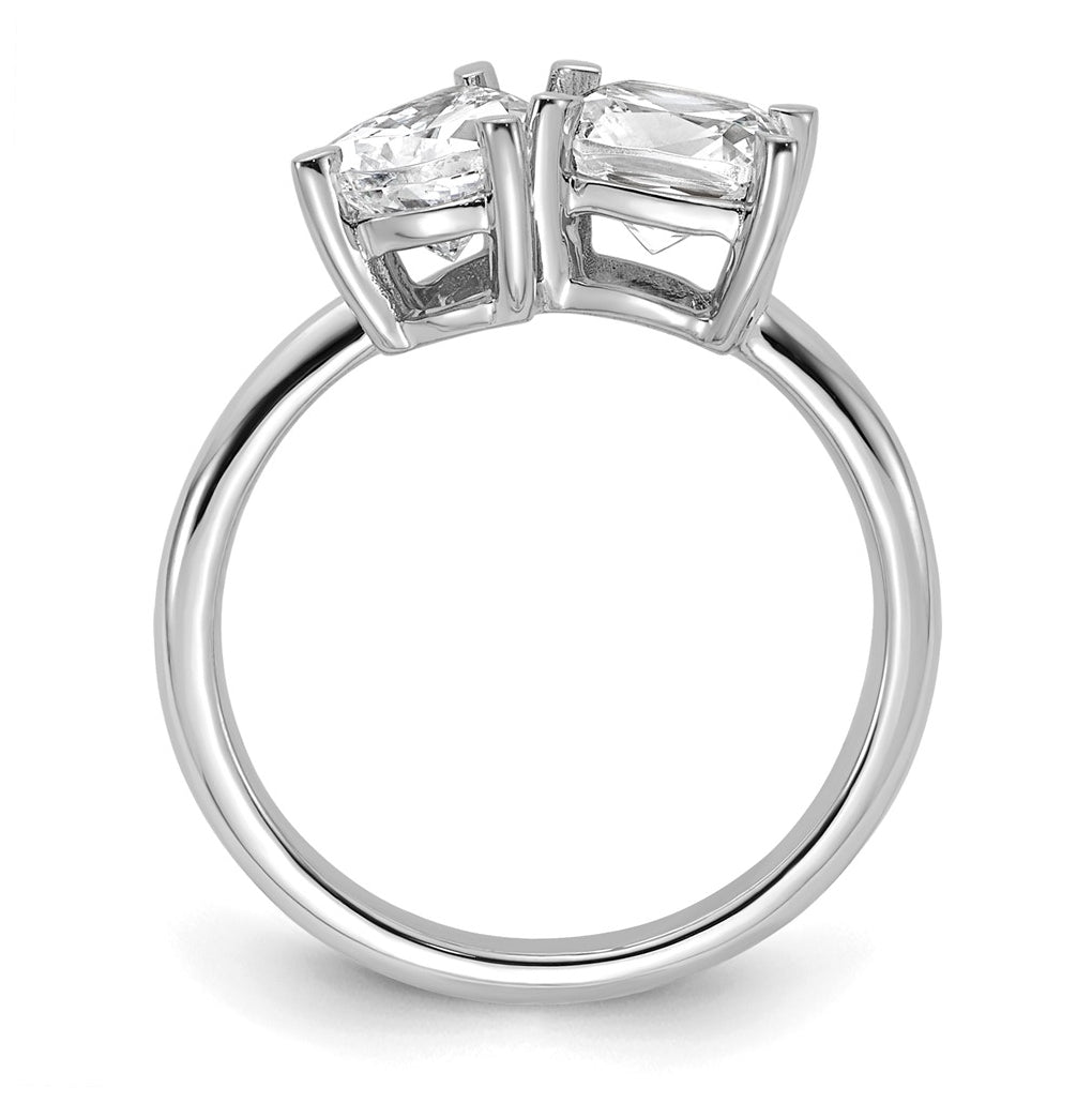 14k White Gold 2 carat Lab Grown Diamond VS+ F+ Cushion and Pear Complete Asymmetrical Two Stone Engagement Ring