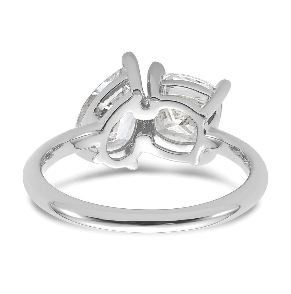 14k White Gold 2 carat Lab Grown Diamond VS+ F+ Cushion and Pear Complete Asymmetrical Two Stone Engagement Ring