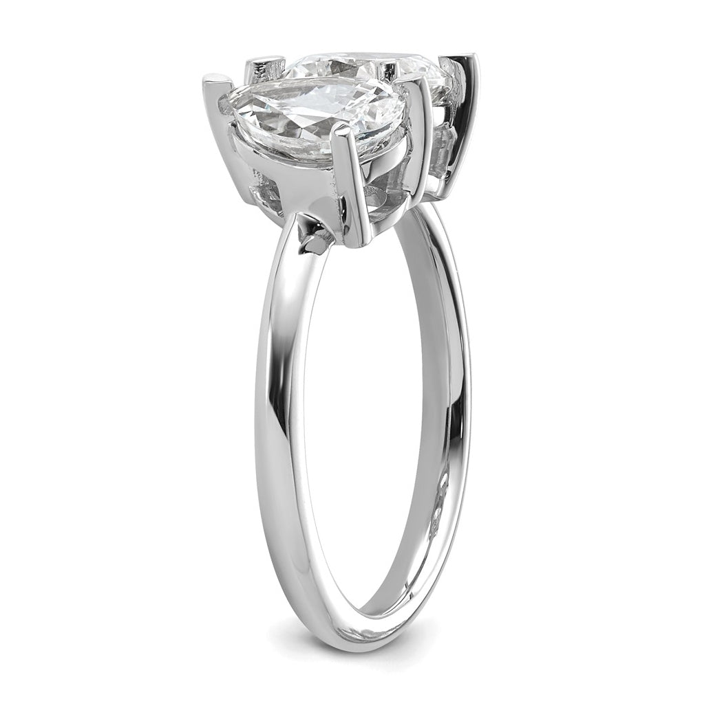 14k White Gold 2 carat Lab Grown Diamond VS+ F+ Cushion and Pear Complete Asymmetrical Two Stone Engagement Ring