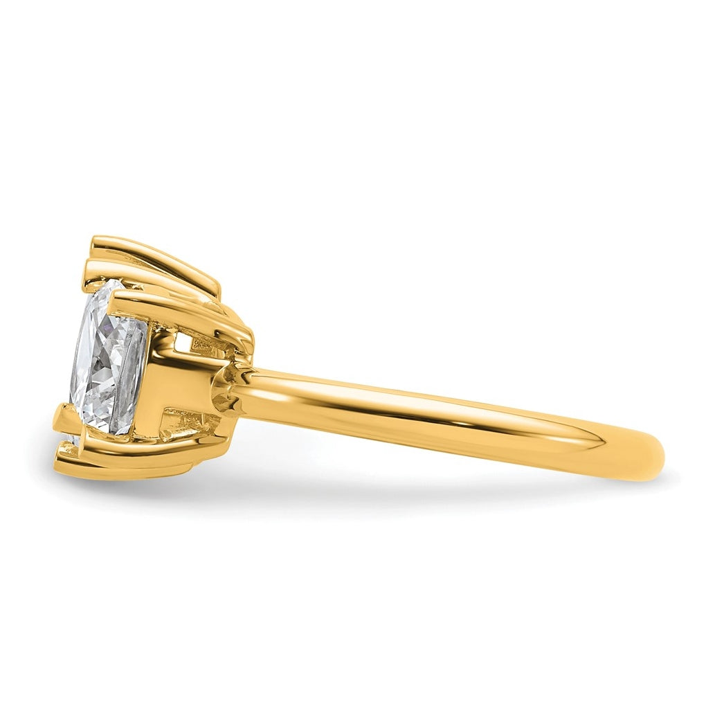 14k Yellow Gold 2 carat Lab Grown Diamond VS+ F+ Cushion and Pear Complete Asymmetrical Two Stone Engagement Ring