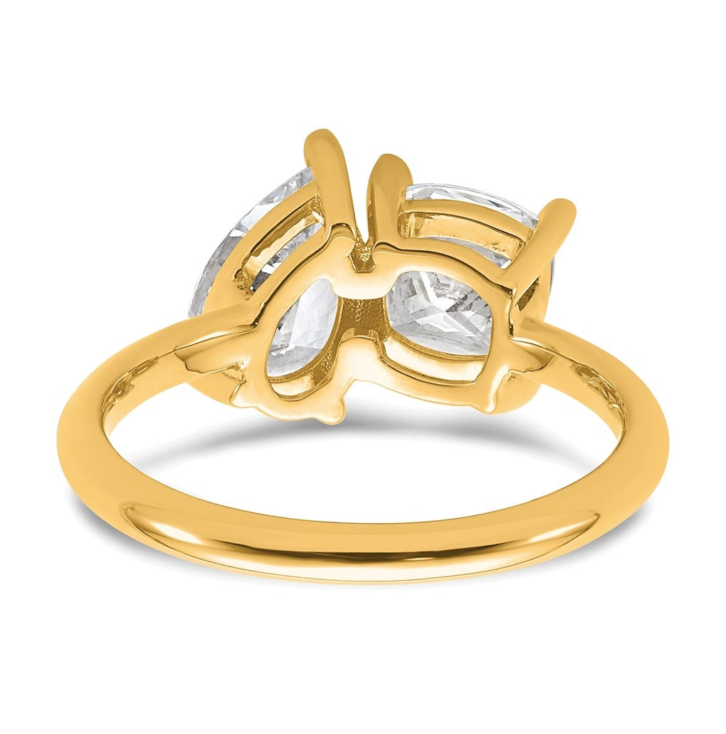14k Yellow Gold 2 carat Lab Grown Diamond VS+ F+ Cushion and Pear Complete Asymmetrical Two Stone Engagement Ring