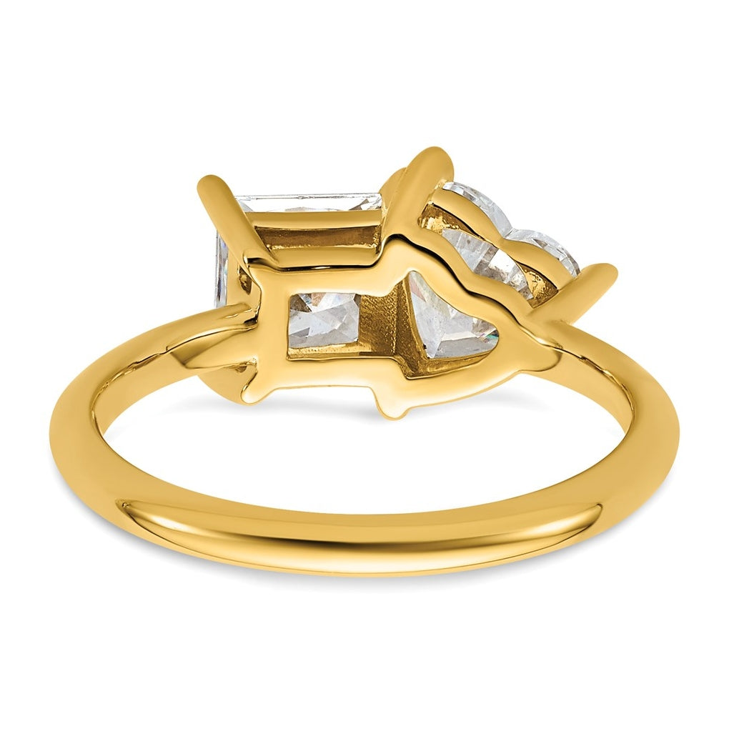 14k Yellow Gold 2 1/8 carat Lab Grown Diamond VS+ F+ Princess and Heart Complete Asymmetrical Two Stone Engagement Ring