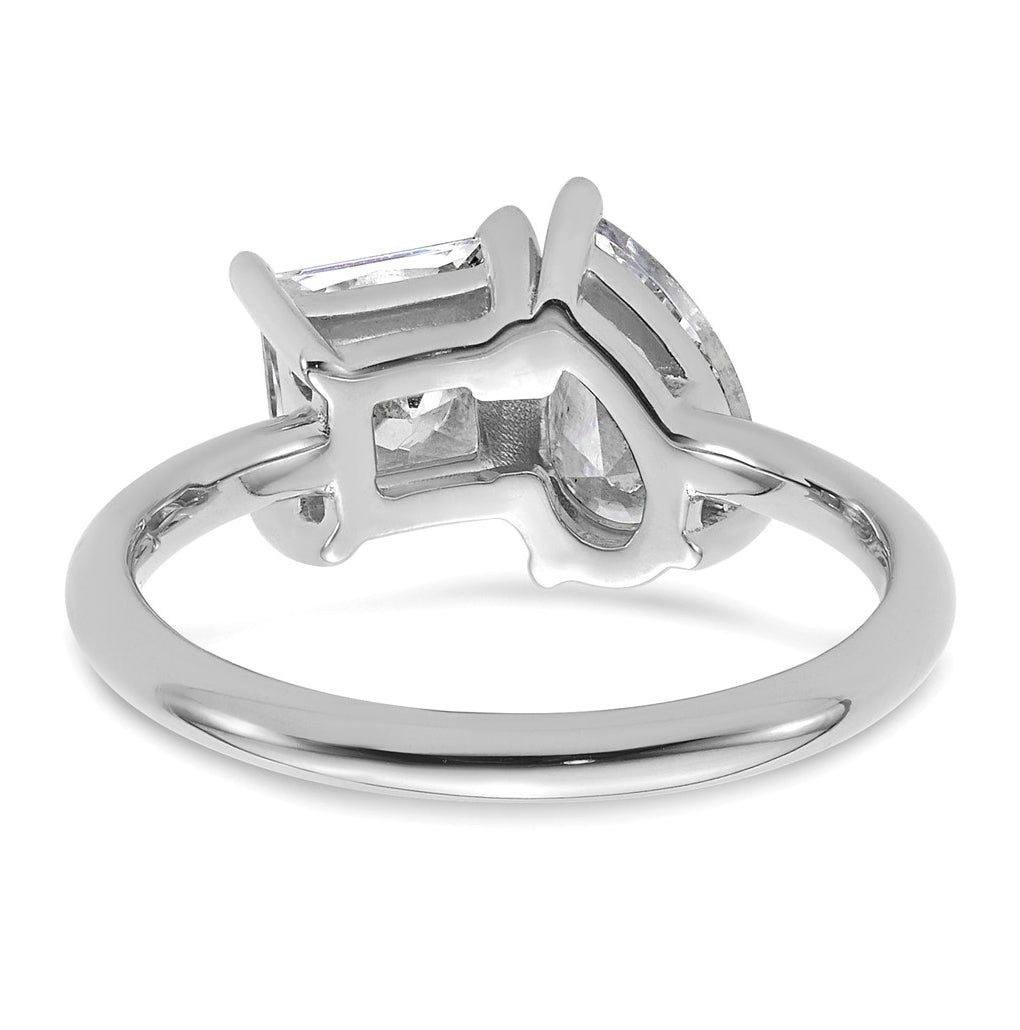 14k White Gold 2 carat Lab Grown Diamond VS+ F+ Princess and Pear Complete Asymmetrical Two Stone Engagement Ring