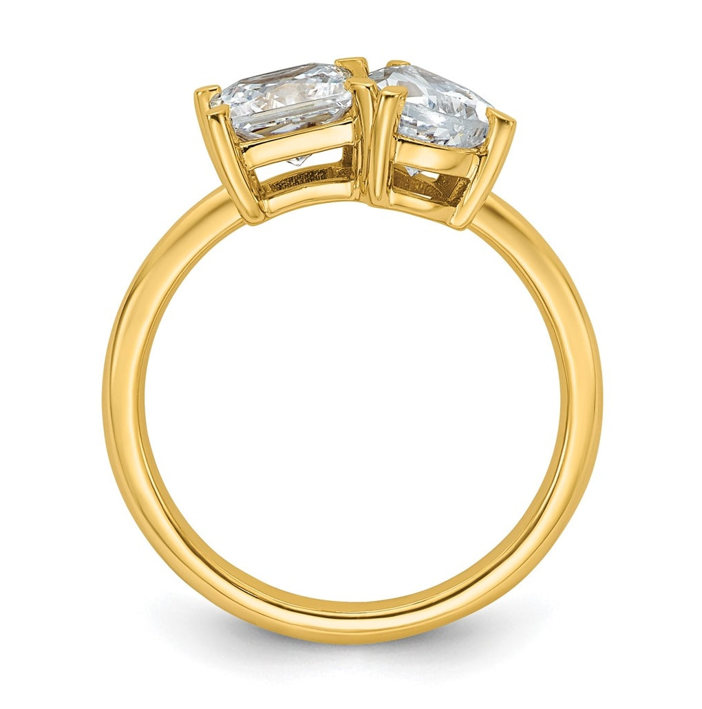 14k Yellow Gold 2 carat Lab Grown Diamond VS+ F+ Princess and Pear Complete Asymmetrical Two Stone Engagement Ring