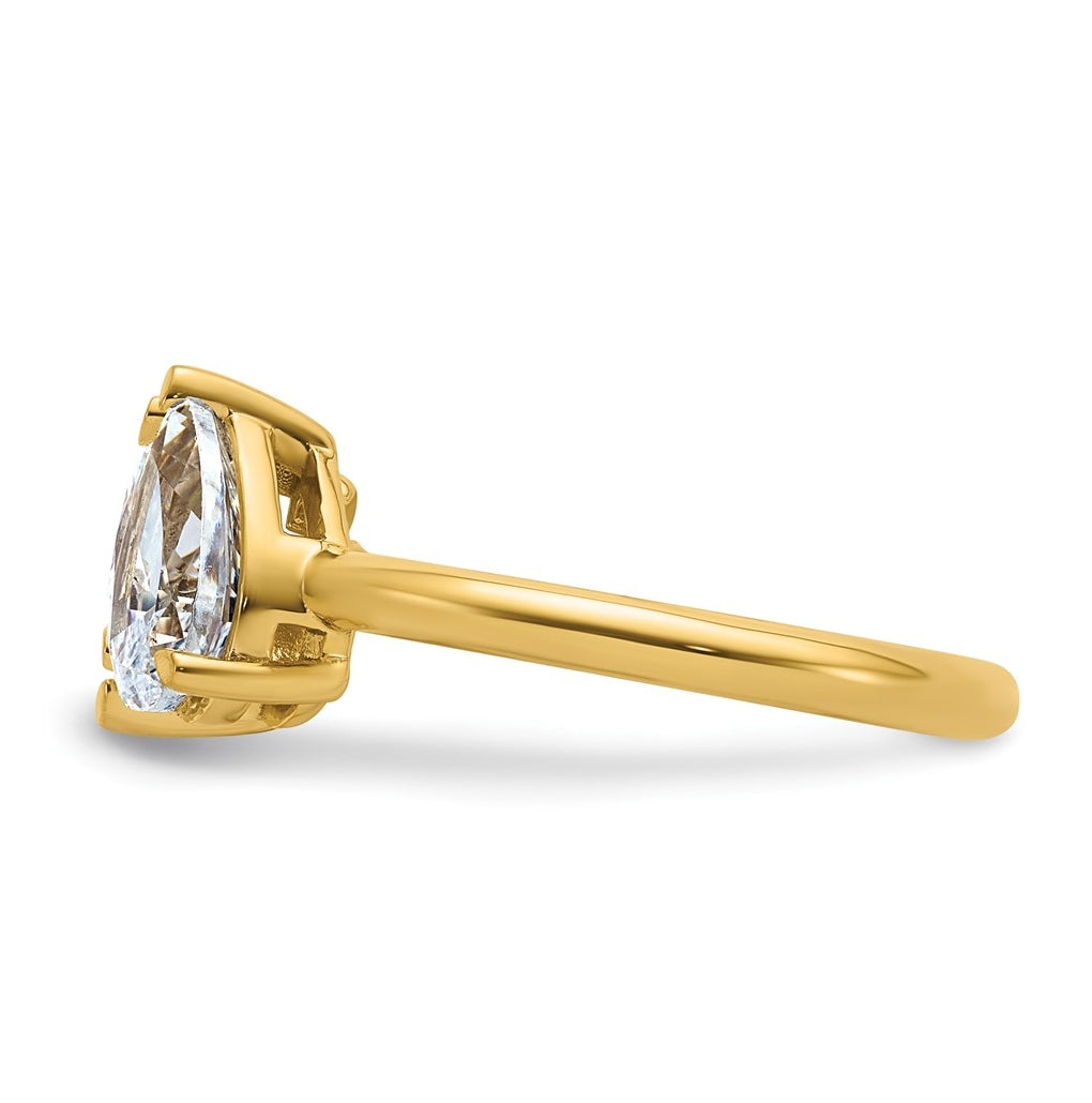 14k Yellow Gold 2 carat Lab Grown Diamond VS+ F+ Princess and Pear Complete Asymmetrical Two Stone Engagement Ring