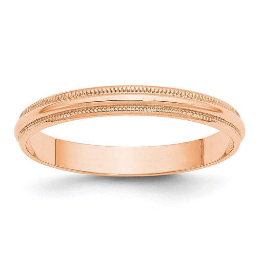 14k Rose Gold 3mm Lightweight Milgrain Half Round Wedding Band Size 4.5