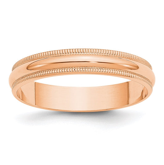14k Rose Gold 4mm Lightweight Milgrain Half Round Wedding Band Size 4