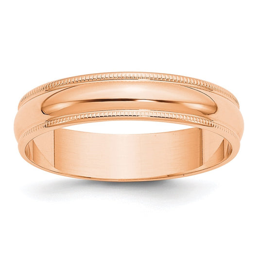 14k Rose Gold 5mm Lightweight Milgrain Half Round Wedding Band Size 4.5