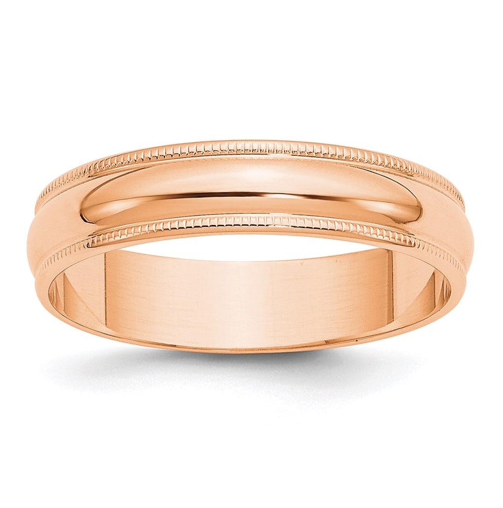 14k Rose Gold 5mm Lightweight Milgrain Half Round Wedding Band Size 5.5
