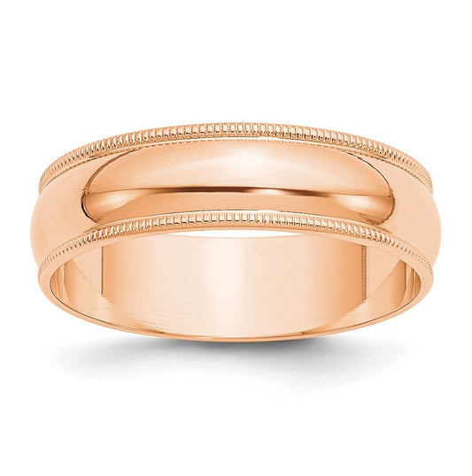 14k Rose Gold 6mm Lightweight Milgrain Half Round Wedding Band Size 4