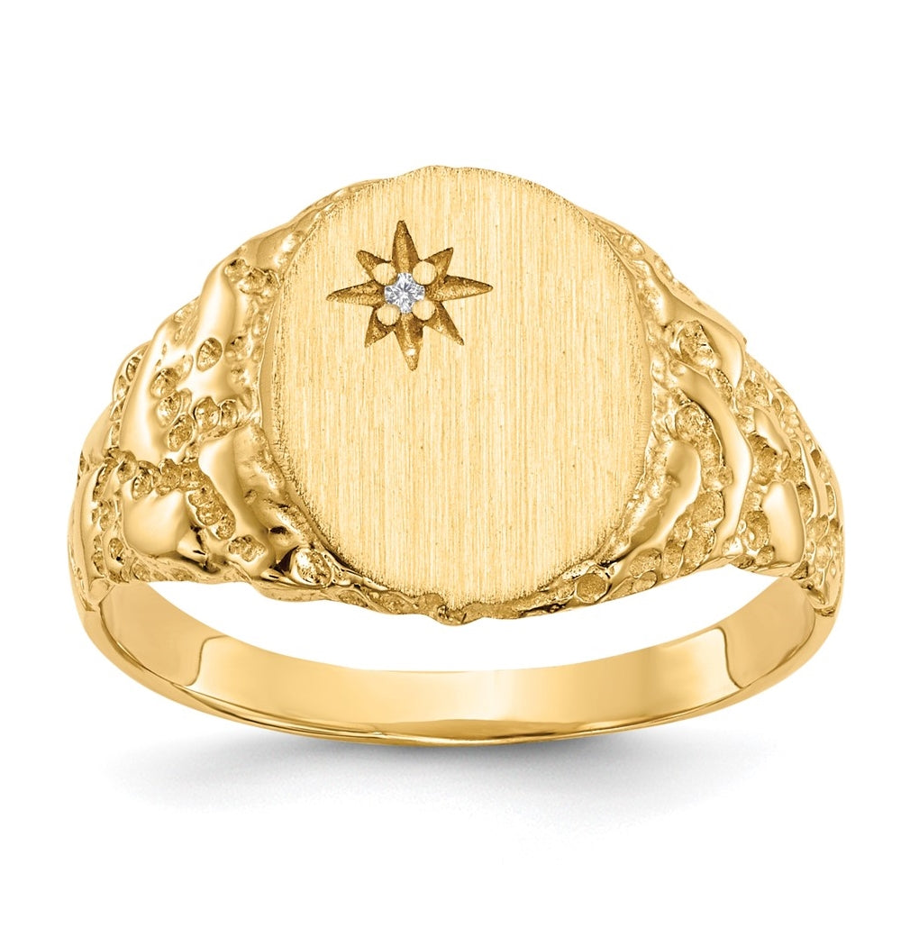 10K Yellow Gold 11.0x9.0mm Closed Back AA Diamond Signet Ring