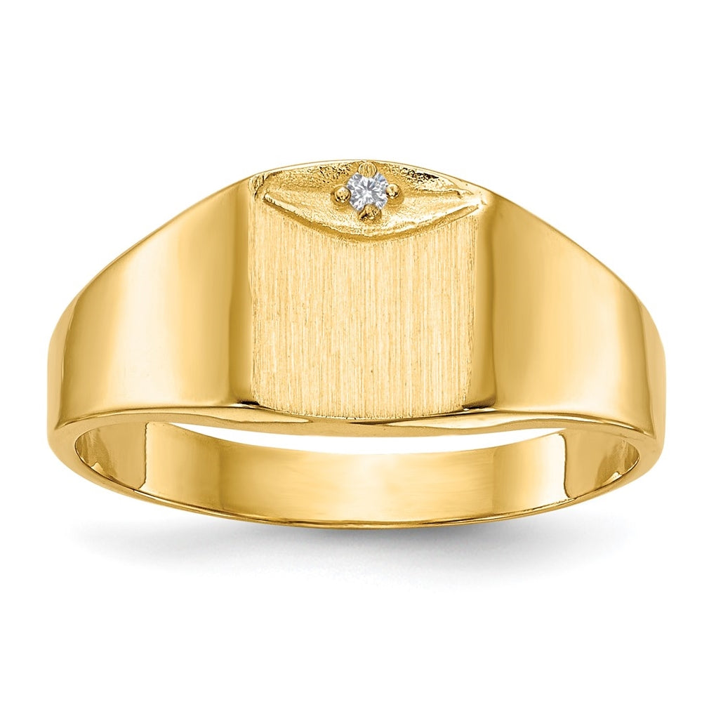 10K Yellow Gold 8.0x7.0mm Closed Back AA Diamond Signet Ring