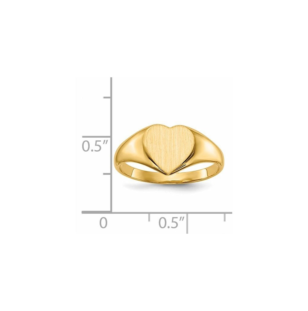 14k Yellow Gold 9.0x9.0mm Closed Back Heart Signet Ring