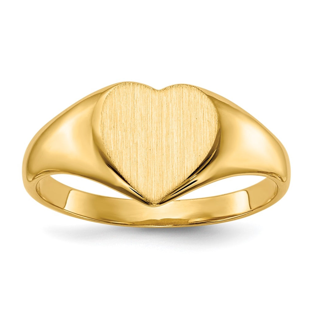 14K Yellow Gold 9.0x9.0mm Closed Back Heart Signet Ring