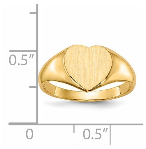 14K Yellow Gold 9.0x9.0mm Open Back Heart Signet Ring