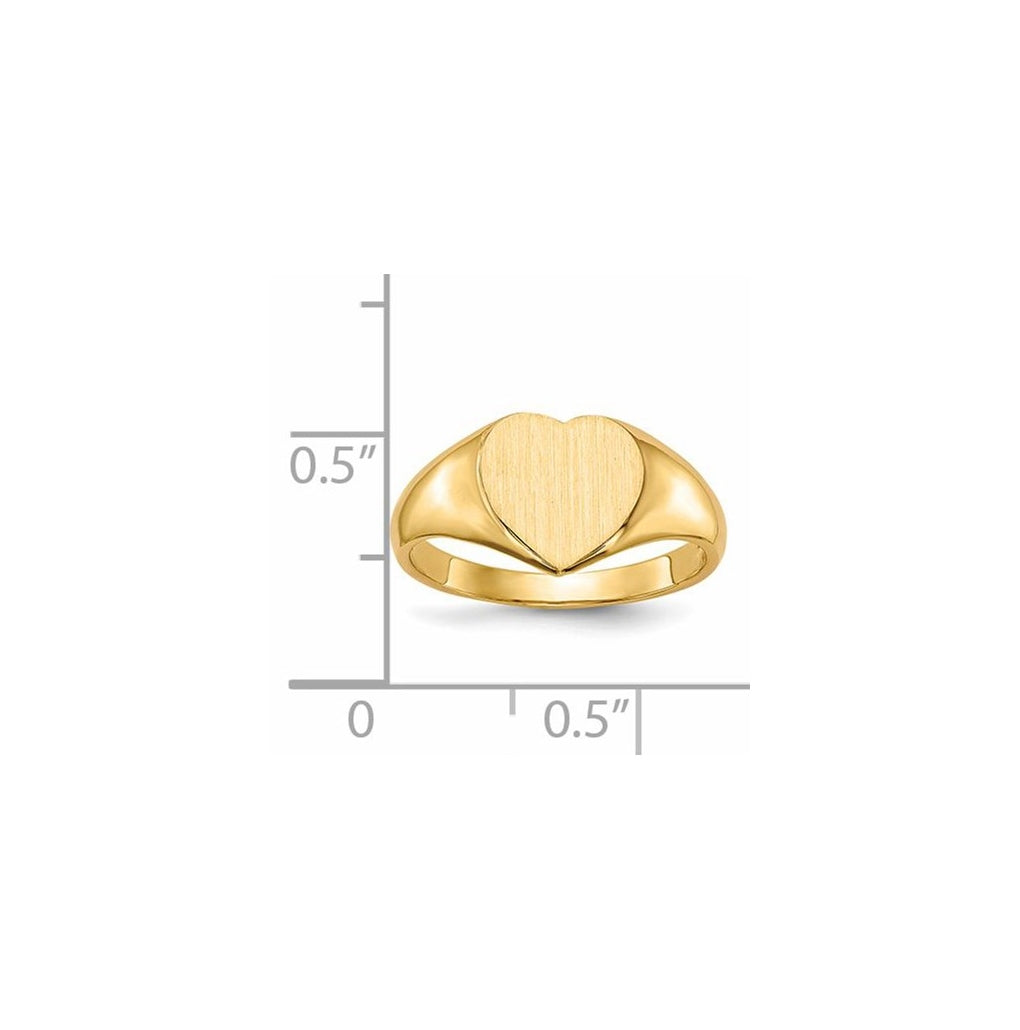 14k Yellow Gold 9.0x9.0mm Open Back Heart Signet Ring