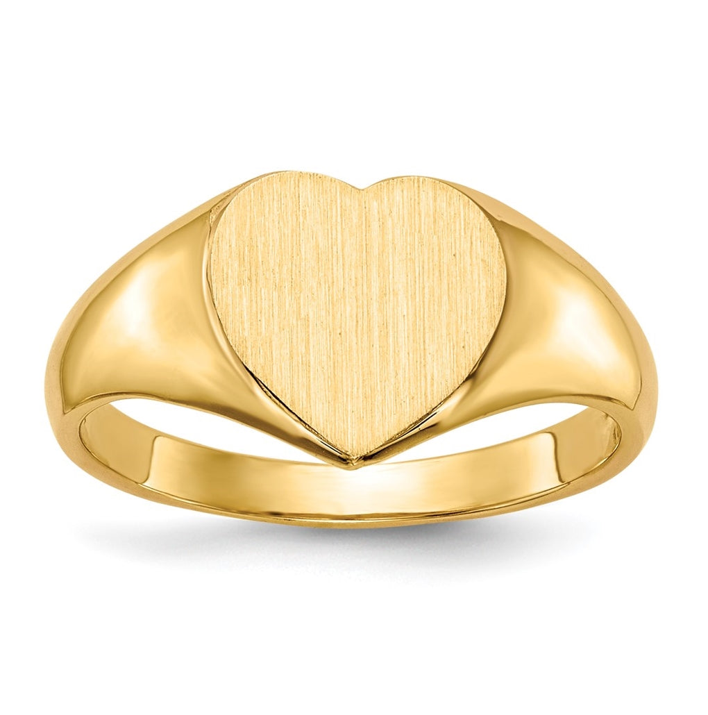 14K Yellow Gold 9.0x9.0mm Open Back Heart Signet Ring