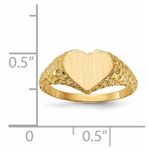 14K Yellow Gold 7.5x8.0mm Open Back Heart Signet Ring