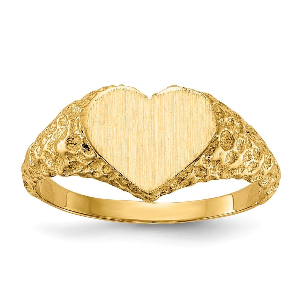 14K Yellow Gold 7.5x8.0mm Open Back Heart Signet Ring