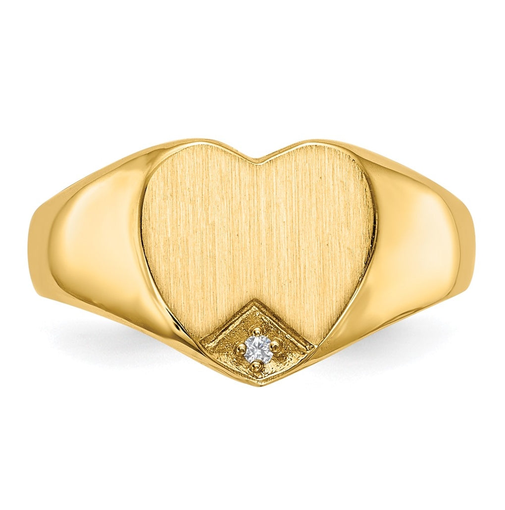 14k Yellow Gold .005ct. Diamond Closed Back 9.0x9.0mm Heart Signet Ring