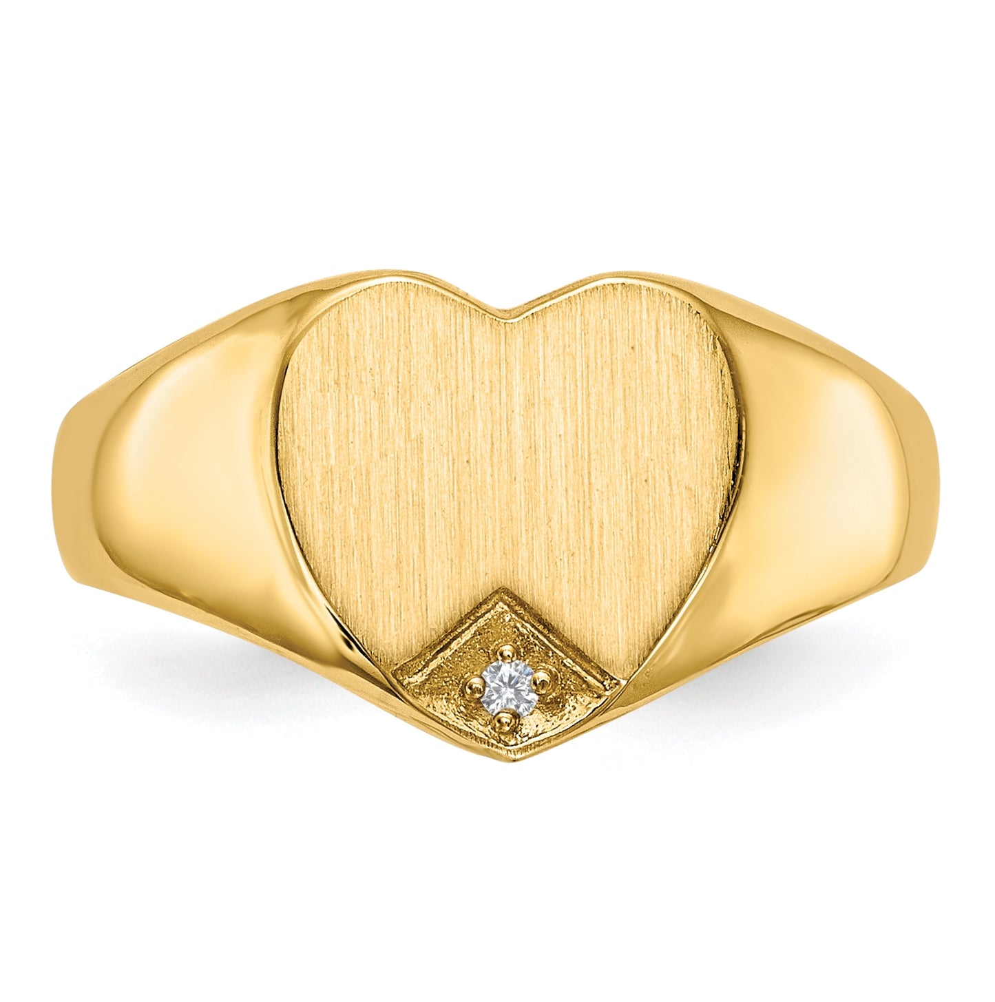 14K Yellow Gold .005ct. Diamond Closed Back 9.0 x 9.0mm Heart Signet Ring