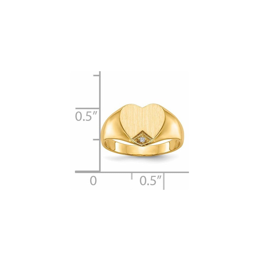 14k Yellow Gold .005ct. Diamond Closed Back 9.0x9.0mm Heart Signet Ring