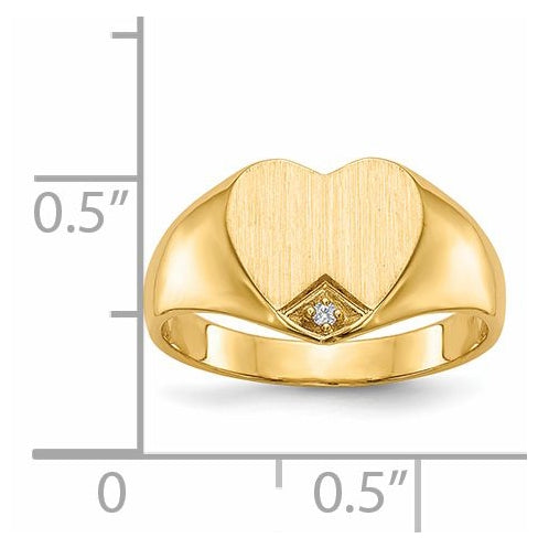 14K Yellow Gold .005ct. Diamond Closed Back 9.0 x 9.0mm Heart Signet Ring