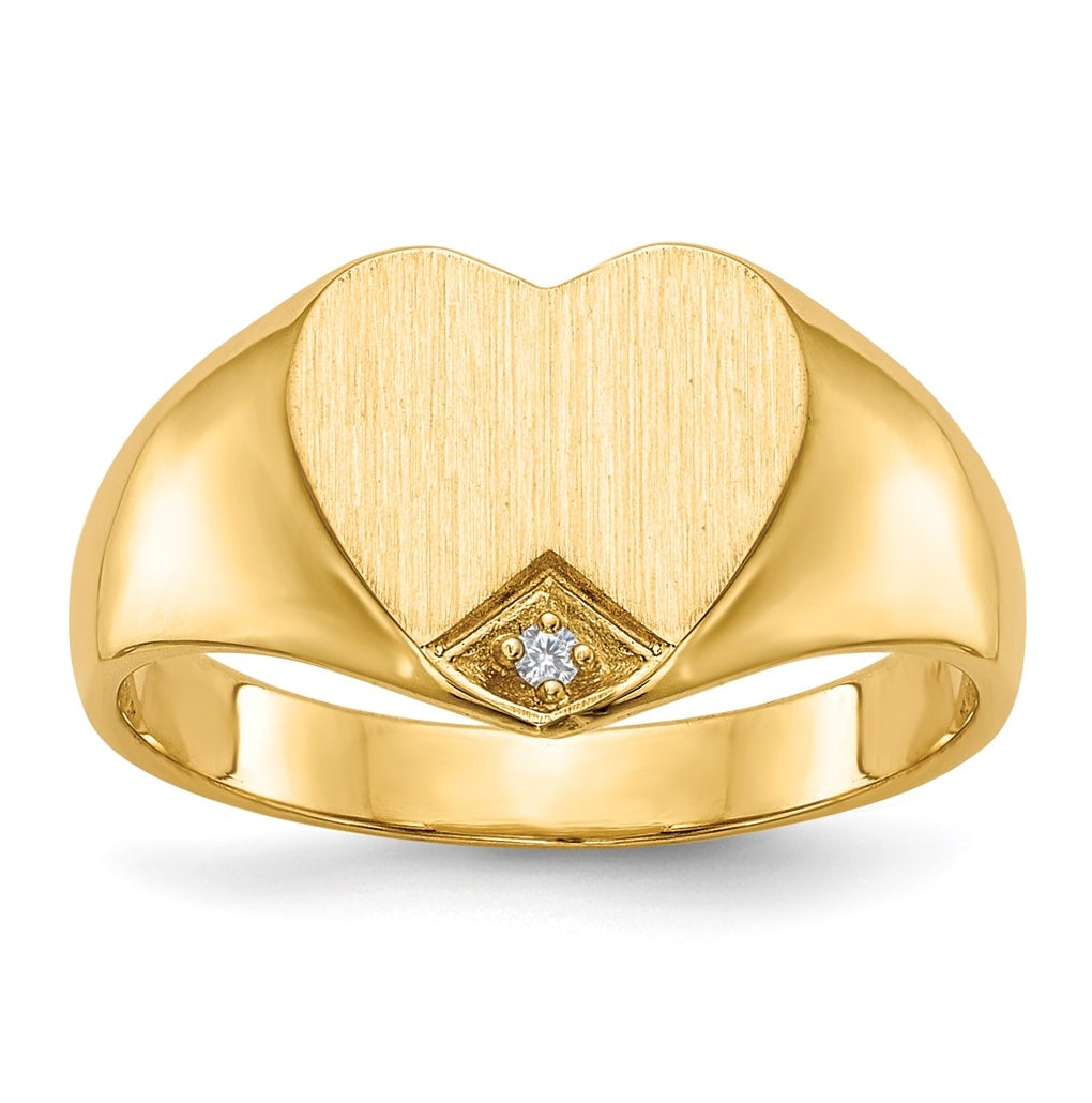 14k Yellow Gold .005ct. Diamond Closed Back 9.0x9.0mm Heart Signet Ring