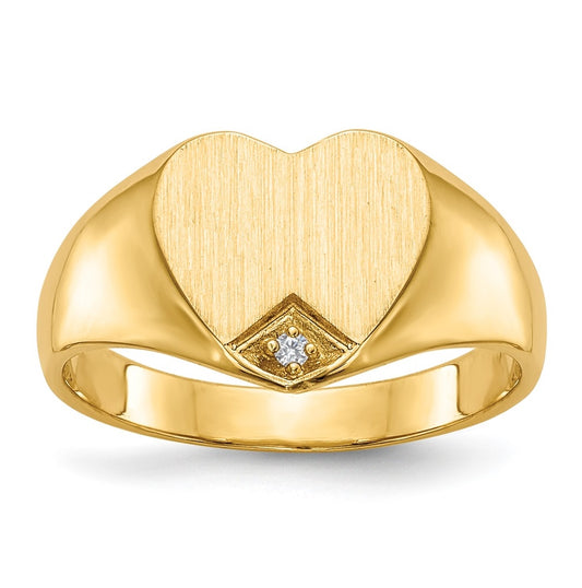14K Yellow Gold .005ct. Diamond Closed Back 9.0 x 9.0mm Heart Signet Ring