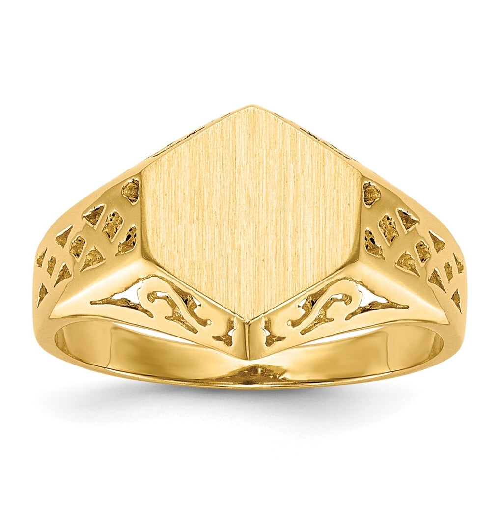 14K Yellow Gold 9.5x8.5mm Open Back Signet Ring