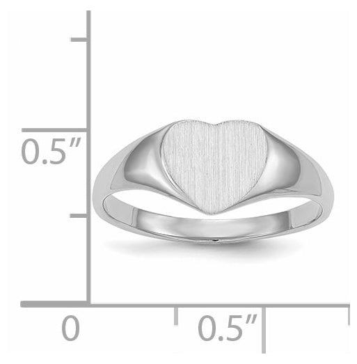 14k White Gold 8.5x9.0mm Closed Back Heart Signet Ring