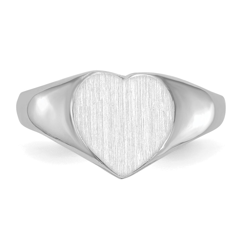 14k White Gold 8.0x7.5mm Closed Back Heart Signet Ring