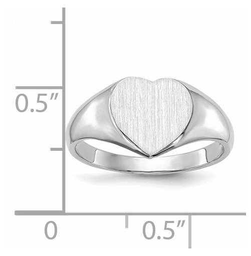 14k White Gold 7.5x8.0mm Closed Back Heart Signet Ring