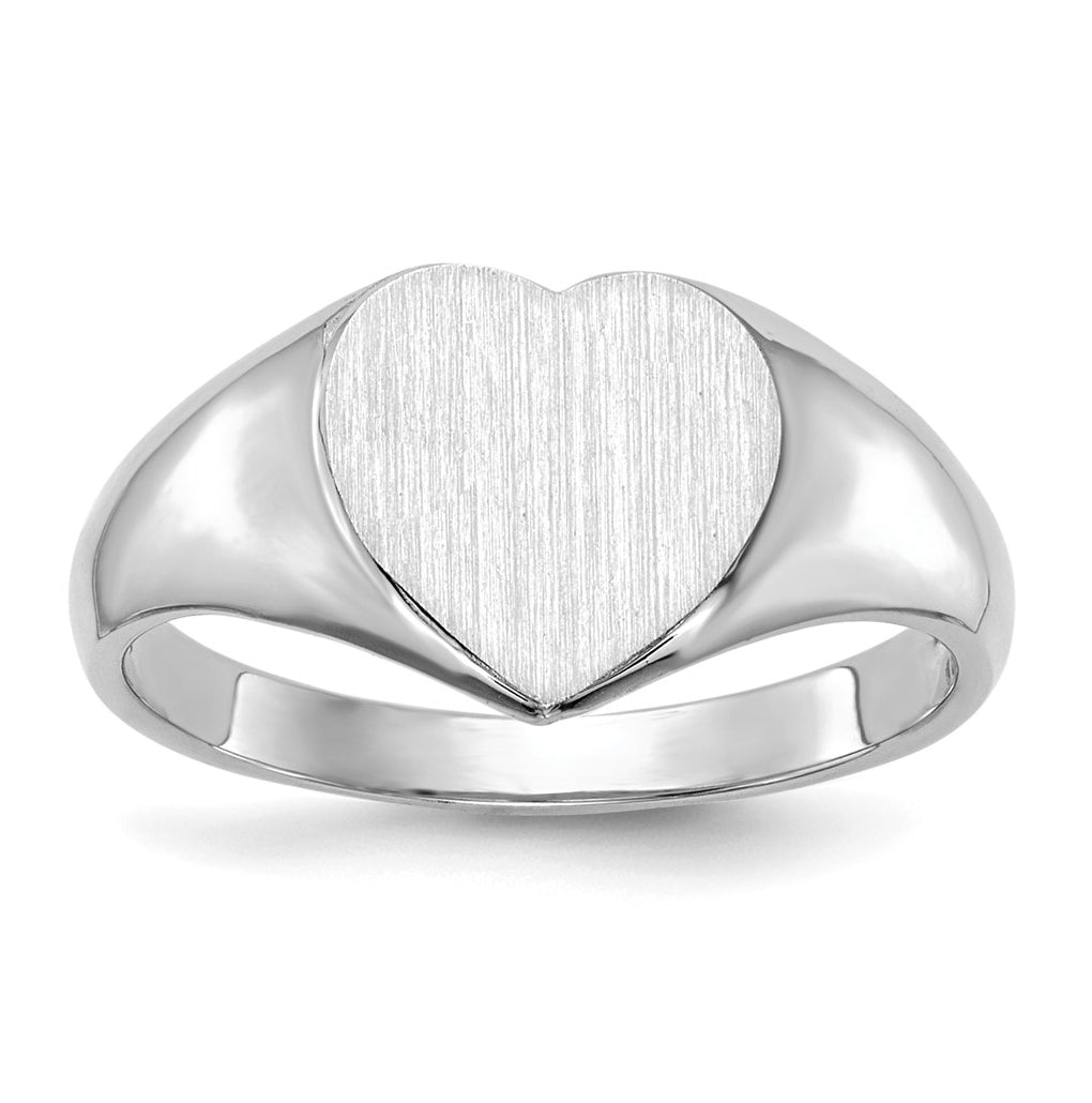 14k White Gold 8.0x7.5mm Closed Back Heart Signet Ring