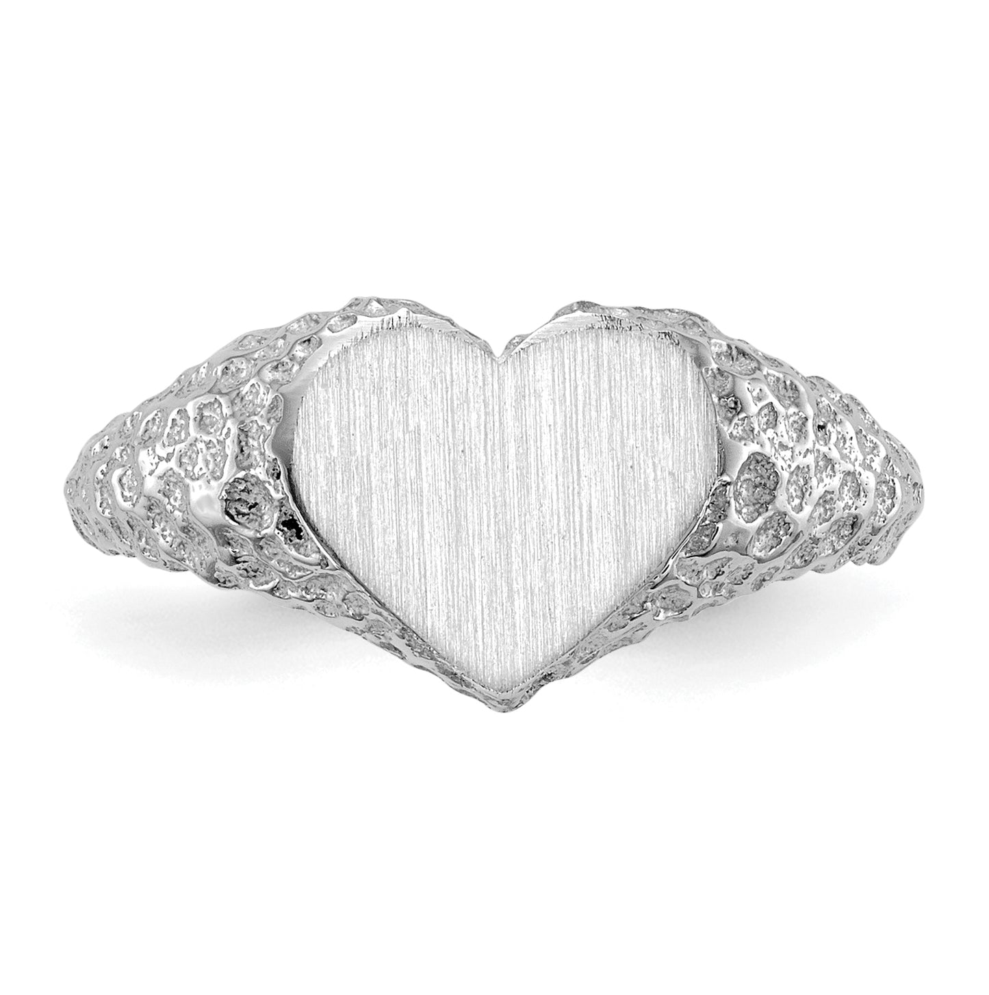14k White Gold 8.0x9.0mm Open Back Heart Signet Ring