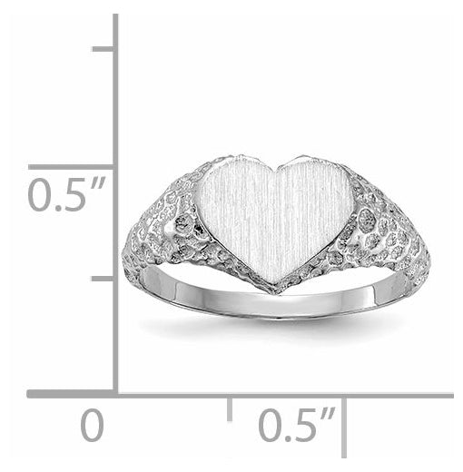 14k White Gold 8.0x9.0mm Open Back Heart Signet Ring