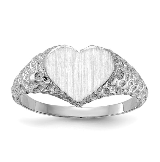14k White Gold 8.0x9.0mm Open Back Heart Signet Ring