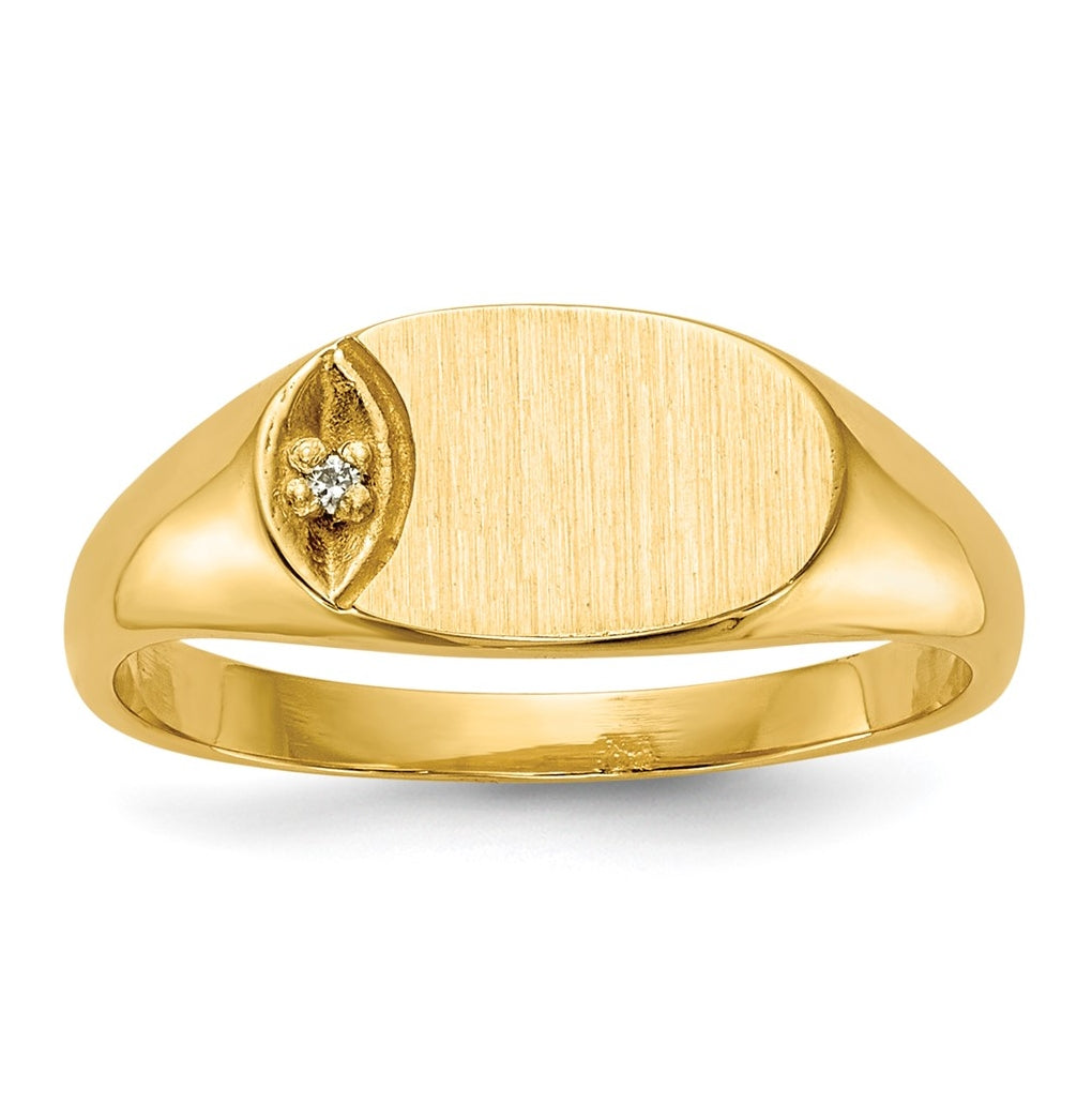 14k Yellow Gold Child's AAA Diamond Closed Back Signet Ring