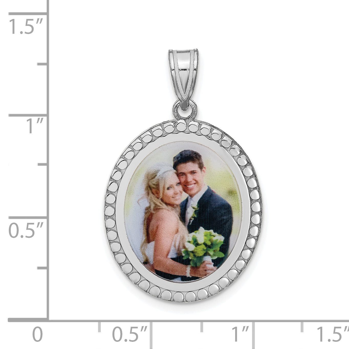 Sterling Silver Rhodium plated Beaded Oval Picture Jewelry Pendant