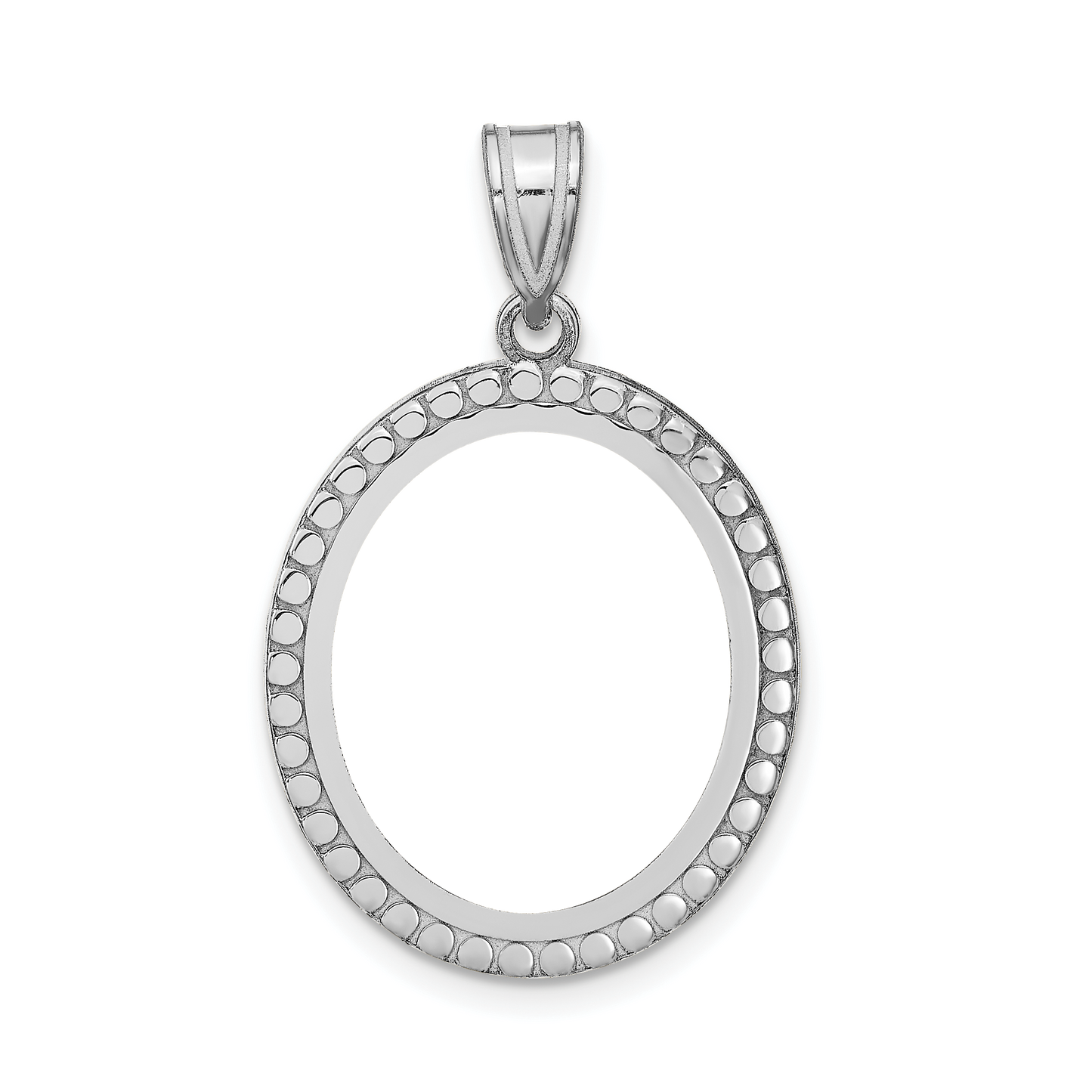 Sterling Silver Rhodium plated Beaded Oval Picture Jewelry Pendant