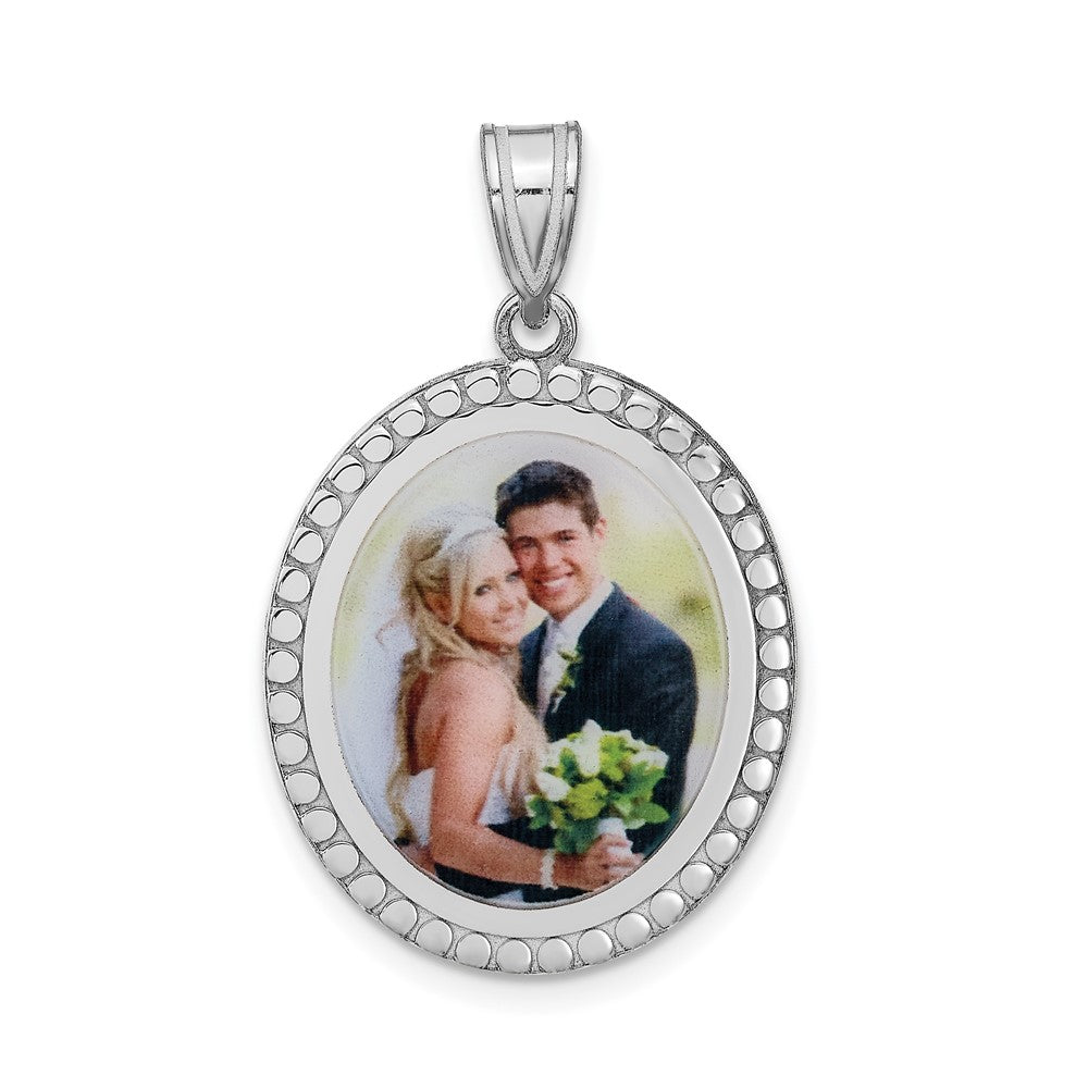 Sterling Silver Rhodium plated Beaded Oval Picture Jewelry Pendant