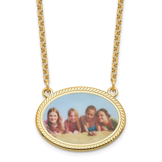 Sterling Silver Gold Plated Small Rope Border Oval Picture Jewelry Necklace